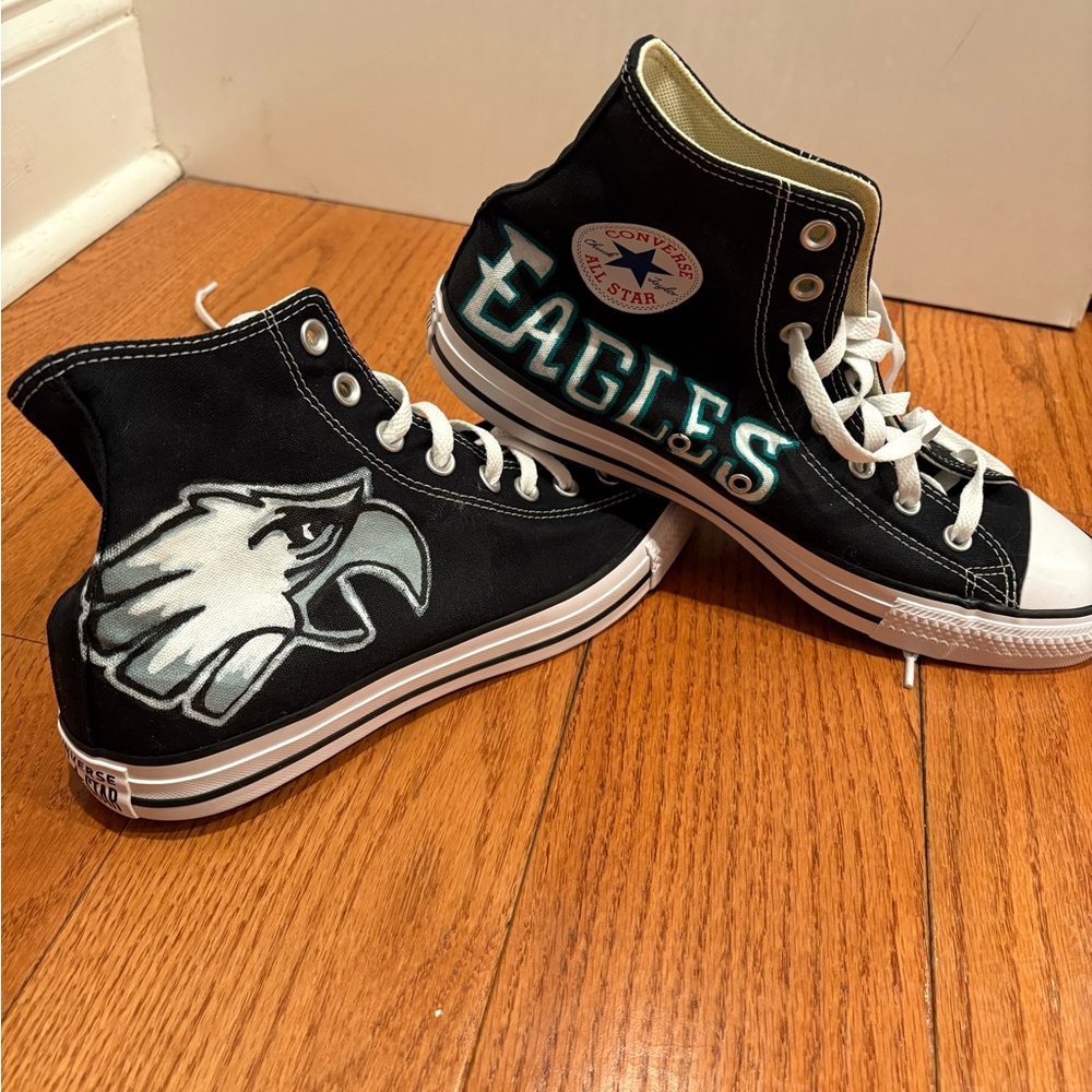 Custom Painted Eagles Black Converse